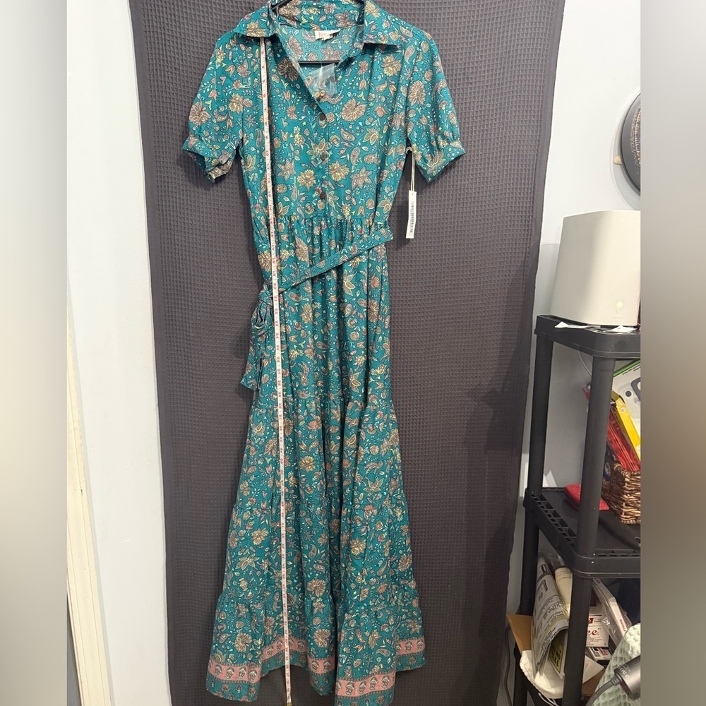 NWT Boemo Floral Maxi Dress Boho Prairie Style Womens S Belted Collared - Picture 3 of 10